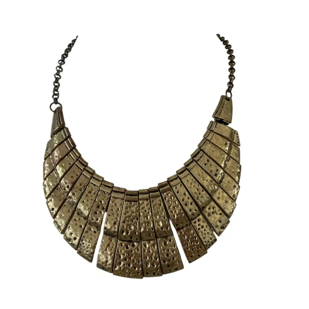 gold collar statement bib necklace textured metal